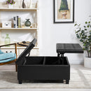 Large Square Faux Leather Storage Ottoman Versatile Coffee Table for Living Room