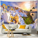 Santorini castle village sunset tapestry bedroom wall art