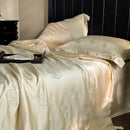 Satin cream eucalyptus fiber flower embroidery quilt set bedroom
