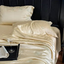 Satin cream eucalyptus fiber flower embroidery quilt set bedroom
