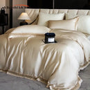 Satin cream & gold lace eucalyptus duvet cover set bedroom bedding