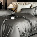 Satin cream & gold lace eucalyptus duvet cover set bedroom bedding