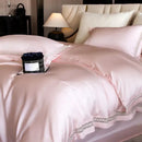 Satin cream & gold lace eucalyptus duvet cover set bedroom bedding