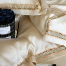 Satin cream & gold lace eucalyptus duvet cover set bedroom bedding