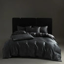 Satin dark gray & silver pinstripe duvet cover bedding set bedroom