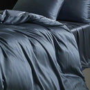 Satin dark gray & silver pinstripe duvet cover bedding set bedroom