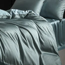 Satin dark gray & silver pinstripe duvet cover bedding set bedroom