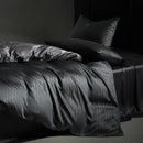 Satin dark gray & silver pinstripe duvet cover bedding set bedroom