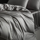 Satin dark gray & silver pinstripe duvet cover bedding set bedroom