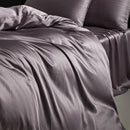 Satin dark gray & silver pinstripe duvet cover bedding set bedroom