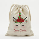 Exclusive Sale | Custom Christmas Poinsettia Unicorn Drawstring Sack for Kids | Personalized Santa Bag