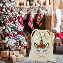Exclusive Sale | Custom Christmas Poinsettia Unicorn Drawstring Sack for Kids | Personalized Santa Bag