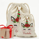 Exclusive Sale | Custom Christmas Poinsettia Unicorn Drawstring Sack for Kids | Personalized Santa Bag