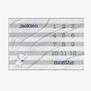 30 x 40 Personalized Blue Striped Name Baby Blanket w/ Months