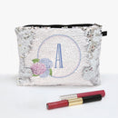 Floral Initial Personalized Flip Sequin Makeup Pouch Bag