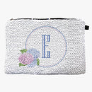Floral Initial Personalized Flip Sequin Makeup Pouch Bag