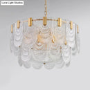 Scalloped clear textured glass drop chandelier – dining room brass light