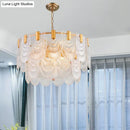 Scalloped clear textured glass drop chandelier – dining room brass light