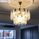 Scalloped clear textured glass drop chandelier – dining room brass light