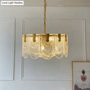 Scalloped clear textured glass drop chandelier – dining room brass light