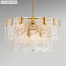 Scalloped clear textured glass drop chandelier – dining room brass light