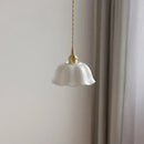 Scalloped white ceramic led pendant lamp dining room brass socket
