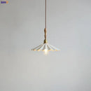 Scalloped white ceramic led pendant light bedroom wood and copper