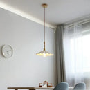Scalloped white ceramic led pendant light bedroom wood and copper
