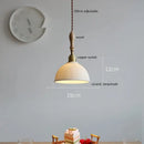 Scalloped white ceramic led pendant light bedroom wood and copper