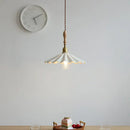 Scalloped white ceramic led pendant light bedroom wood and copper