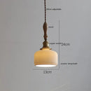 Scalloped white ceramic led pendant light bedroom wood and copper