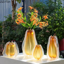 Sculpted amber carambola glass vase living room floral decor