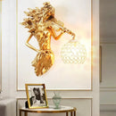 Sculptural gold violinist crystal wall lamp living room sconce