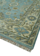 Sea Blue, Green and Ivory 8x10 Hand Knotted Traditional Oriental Oushak wool rug