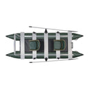 Inflatable boat with canopy and seats on a white background