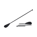 Black paddle with three components on a white background
