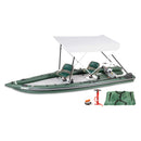 Inflatable boat with canopy and accessories on a white background