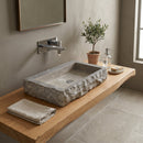 Seagrass Fossil Limestone Rough Rectangular Vessel Sink - 18"x21.4"x4" - Honed/Rough