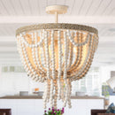 Seguis 3-Light Weathered White Chandelier with Wood Beads