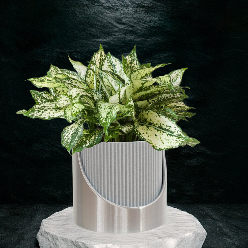 large ribbed plant pot 4 Inch Self Watering Planter, Large Indoor Outdoor Plant Pot with Drainage, Terracotta, Green, Beige, Modern Ribbed Design Mustard / Grey