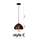 Set of 4 black & gold etched iron pendant light fixture dining room