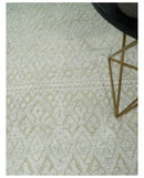 8x10 Hand Knotted Woolen Modern Contemporary Beige and Ivory Tribal Area Rug