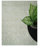 8x10 Hand Knotted Woolen Modern Contemporary Beige and Ivory Tribal Area Rug