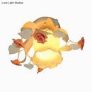 Shabby chic pink & green rose ruffle semi flush mount bedroom light