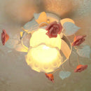Shabby chic pink & green rose ruffle semi flush mount bedroom light