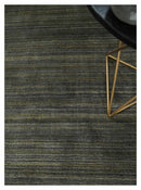 Modern Solid Olive and Gray 5x7 Blended bamboo Silk Hand Woven Area Rug