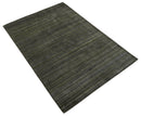 Modern Solid Olive and Gray 5x7 Blended bamboo Silk Hand Woven Area Rug