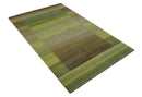 Shades of Green Modern Geometrical Stripes Design Hand loom 5x8 wool Area rug