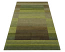 Shades of Green Modern Geometrical Stripes Design Hand loom 5x8 wool Area rug