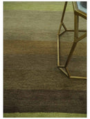 Shades of Green Modern Geometrical Stripes Design Hand loom 5x8 wool Area rug